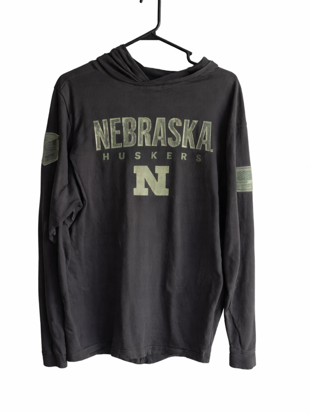 Nebraska Huskers OHT USA Military Hoodie Long Sleeve Shirt Mens Large Colosseum
